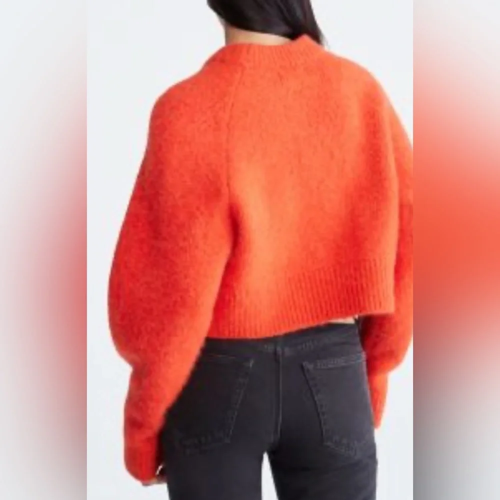 Calvin Klein Aplaca & Wool Chunky Red Warm Cropped Women’s Crewneck Sweater